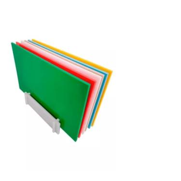 Imagem de Kit 5 Tabuas De Carne Corte 50x30 10MM + SUPORTE Anvisa Coloridas Carnes Legumes Cozinha