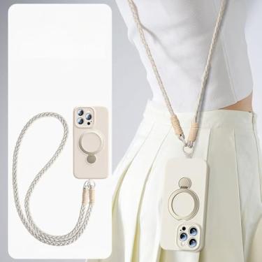 Imagem de Capa protetora de silicone líquido com cordão magnético 360 para iPhone 16 Plus 13 15 14 16 Pro Max, capa macia e protetora com alça de carregamento, branca, para iPhone 16 Pro Max