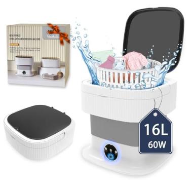 Imagem de Máquina de lavar portátil, mini lavadora e secadora de 60 W, Lavadora Portatil dobrável de 16L com giro, roupa pequena dobrável para roupas íntimas, roupas de bebê, meias (cinza)