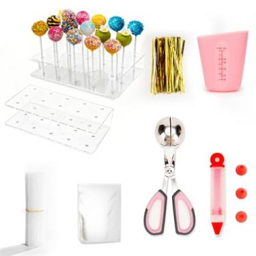 Imagem de Kit pop de bolo de 605 peças com palitos e envoltórios de bolo, sacos de petiscos, caneta de decoração, bola de carne e suporte de exibição - Conjunto completo de cozimento para entusiastas de cozinha