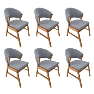 Imagem de Kit 6 Cadeiras De Jantar Madeira Maciça Débora Linho Premium Cerejeira;Cinza Linho