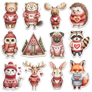 Imagem de 12 peças de adesivos aconchegantes de animais dos namorados fofo suéter da floresta personagens presentes para adolescentes meninas esposa marido namorada para laptop, garrafa de água, copo, caderno