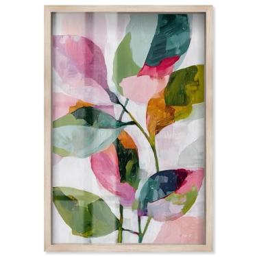 Imagem de Vibrant Leaves II Shadowbox Print Pink Palm Wall Art por Art Remedy, moldura loira, 53 x 78 cm