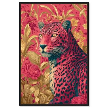 Imagem de Decoração de parede rosa com estampa de flor de fogo felino por Art Remedy, moldura preta, 25 x 38 cm