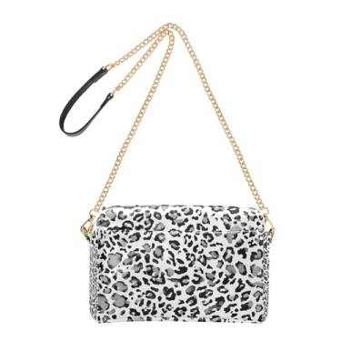 Imagem de Joitme Bolsa feminina preta cinza com manchas de leopardo, bolsa transversal, alça de corrente, couro PU, bolsa de ombro para celular