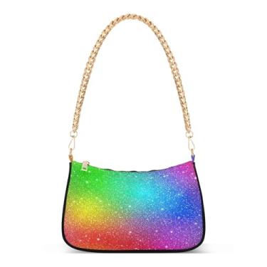 Imagem de Bolsa de ombro com corrente colorida arco-íris texturizada, bolsa feminina Hobo com grande capacidade, bolsa moderna para uso diário e festa