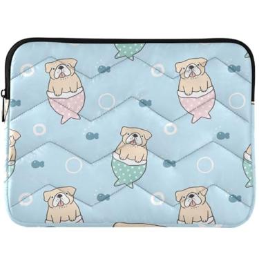 Imagem de Capa acolchoada para laptop com desenho animado buldogue sereia azul para MacBook Air 13 polegadas capa protetora para notebook capa universal 13-14 polegadas