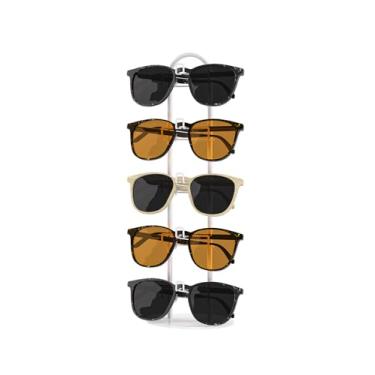 Imagem de Byken Organizador de óculos de sol, suporte de armazenamento para exibição de óculos de 5 níveis, Torre de óculos de sol de metal (branco)