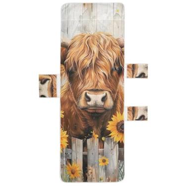 Imagem de Highland Cow, cerca, girassol, espreguiçadeira, toalha para espreguiçadeira, piscina, lounge, praia, verão, 215,9 x 76,2 cm