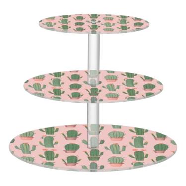 Imagem de Suporte de cupcake para festa de chá com 3 camadas de cacto em vaso, copo rosa, torre de bolo, bonito, aniversário, casamento, sobremesa, bandejas, para festas, comida divertida