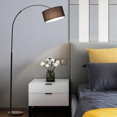 Imagem de Luminária de chão ajustável em tecido com base de mármore - Rotação de 360°, iluminação suave, design moderno para sala de estar e quarto.