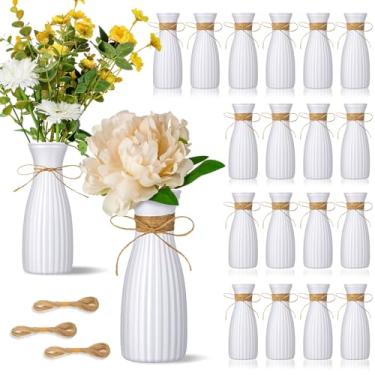 Imagem de Ninehaoou 30 vasos de flores de plástico a granel com cordas, pequenos vasos de flores para centros de mesa, garrafas de plástico decorativas para recepção de casamento, mesa de jantar, decoração de
