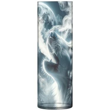Imagem de Vaso de plástico grande com estampa animal de lobo uivando lindo vaso cilíndrico buquê de flores estética decoração de banheiro, 30 cm x 9,9 cm