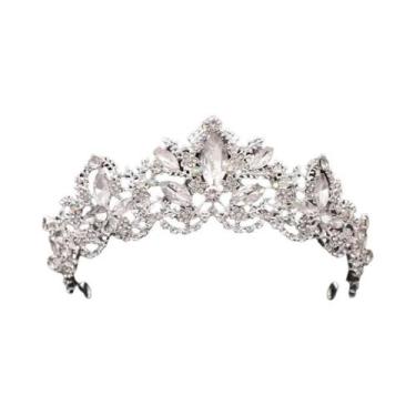 Imagem de Coroa Tiara De Noiva Princesa Rainha Com Cristais De Strass Dourados E