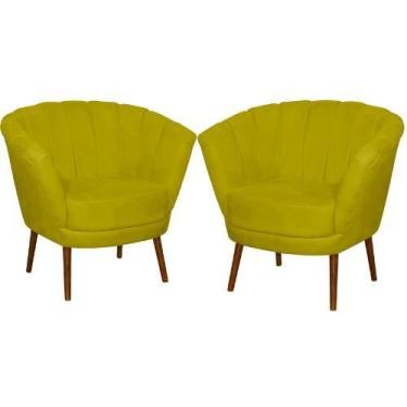 Imagem de Kit 02 Poltrona Pétala Flor Decorativa Suede Amarela - Sonho das Poltr