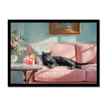 Imagem de Gato preto com estampa de arte Martini fofo gato peculiar coquetel bar carrinho decoração moderna casa cozinha arte de parede pintura em tela pôster estética (SKU2,8x30,5 cm = (20 x 30 cm), moldura