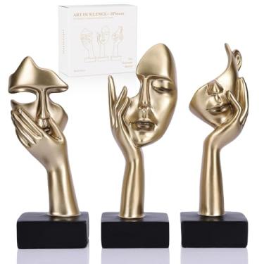 Imagem de oliruim Conjunto de 3 peças de estátua grande pensador - Black Glod Art Abstract Home Accent Estatuetas para sala de estar, quarto, prateleiras, mesa de escritório, decoração de mesa de café, presente