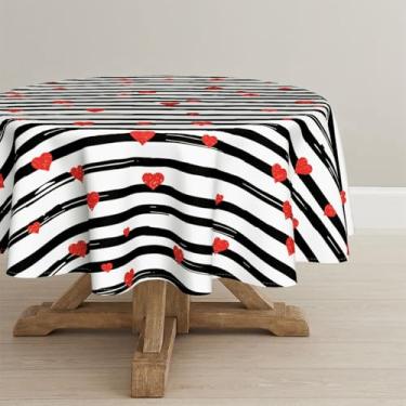 Imagem de Horaldaily Toalha de mesa redonda para dia dos namorados 152 cm x 152 cm, linha preta, lavável e sazonal para decoração de festa, piquenique, jantar