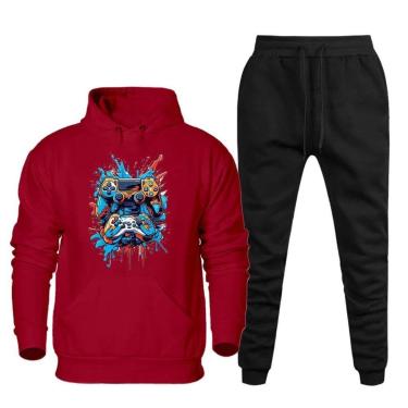 Imagem de Conjunto de Frio Moletom Plus Size Masculino Blusa Com Capuz Canguru e Calça Comprida Basica-Masculino