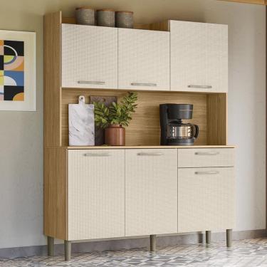 Imagem de Armário De Cozinha Compacta Mdf 6 Portas 1 Gaveta Berlin Plus - Freijó-soft