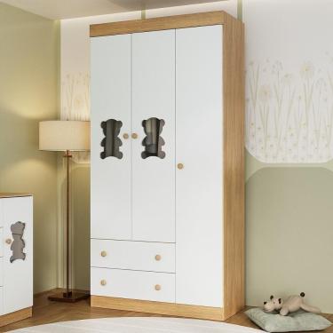 Imagem de Guarda-roupa Infantil 92cm Com Vidro 3 Portas E 2 Gavetas Teddy Multimóveis Mp4487 Madeirado/branco Madeirado/branco