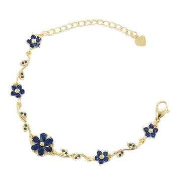 Imagem de Pulseira feminina de flor de cerejeira com zircônia cúbica banhada a ouro, bonita, delicada, pétala de folha de cristal, floral, Sakura, pulseiras ajustáveis, delicadas, joias modernas para ela, 19 cm