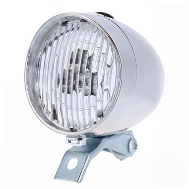 Imagem de Luz frontal de bicicleta vintage, faróis dianteiros de neblina retrô, 3 faróis de LED, vintage, retro, com suporte para andar à noite (prata)