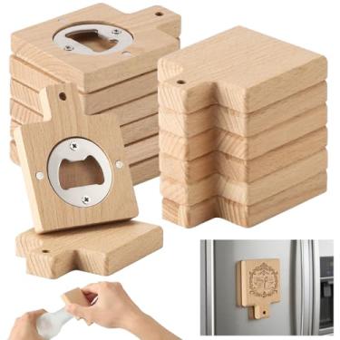 Imagem de 12 abridores de garrafas de bambu, 6,5 x 1,3 cm abridores de cerveja quadrados de madeira de faia com alça e superfície em branco faça você mesmo, adesivo de geladeira adsorvente presente para festas