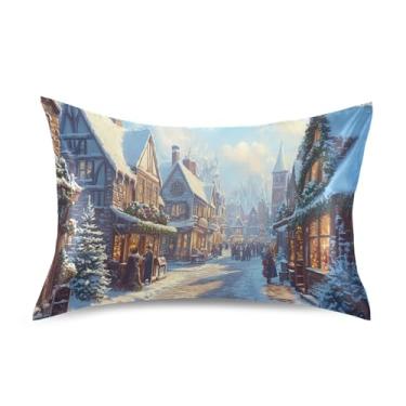 Imagem de Blueangle Fronha de cetim Christmas Street para cabelo e pele, fronha de seda, tamanho Queen (51 x 76 cm) - Capas de almofada de cetim com fecho de envelope (699)