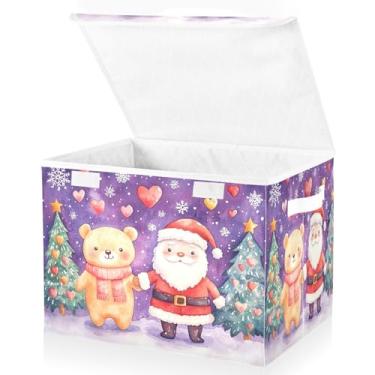 Imagem de Blueangle Cestos de armazenamento de urso e Papai Noel com tampas, 42 x 32 x 30 cm, grande cesta organizadora dobrável para decoração de casa e escritório (171)