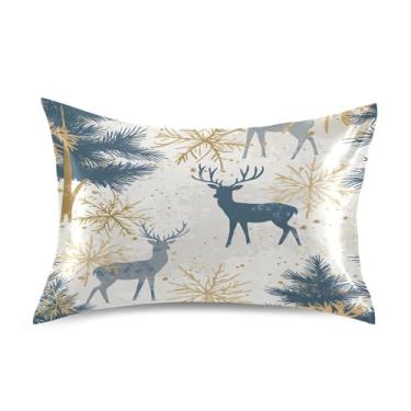 Imagem de Blueangle Fronha de cetim de veado de Natal para cabelo e pele, fronha de seda, tamanho Queen (50,8 x 76,2 cm) - Capas de almofada de cetim refrescantes com fecho de envelope (411)