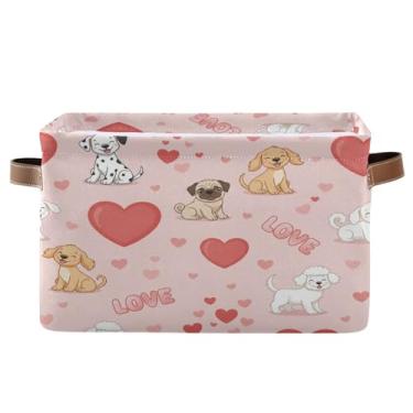 Imagem de Wassud Cesto de armazenamento de lona de corações fofos com alças, cestas organizadoras dobráveis para armário, banheiro e decoração de casa, 1 pacote