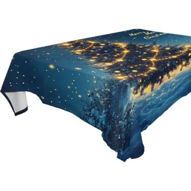 Imagem de Blueangle Toalha de mesa de árvore de Natal com flocos de neve – Toalha de mesa quadrada de poliéster impermeável e resistente a manchas para ambientes internos e externos, 137 x 137 cm (107)