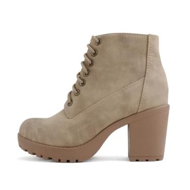 Imagem de Soda Bota de cano curto de salto grosso com cadarço e zíper lateral, Taupe PU, 34