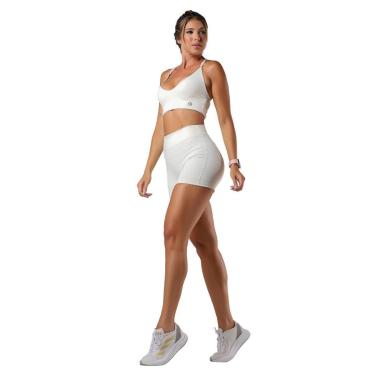 Imagem de Conjunto Curto Fitness Top Duplo Decote V Shorts Biker Cintura Alta Dupla Modelador Alta Compressão-Feminino