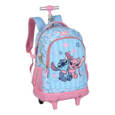 Imagem de Mochila de Rodinhas Média Juvenil de Costas Stitch e Angel com Chaveir