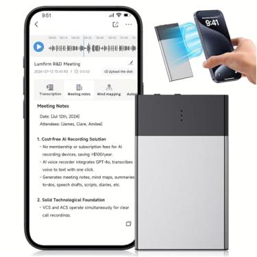 Imagem de EBTOOLS Gravador de Voz AI, Gravador de Voz Magnético Portátil Com Controle de APP, Transcrever Resumir Mapa Mental Em 108 Idiomas, Com Redução de Ruído AI, para Palestras, Reuniões, (8G)