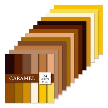 Imagem de 24 folhas de papel para scrapbook de cor sólida de 15 x 15 cm – 12 papel cartolina de um lado puro para fazer cartões, diários e álbuns, suprimentos de artesanato de 160 g/m² (caramelo, 15 x 15 cm)