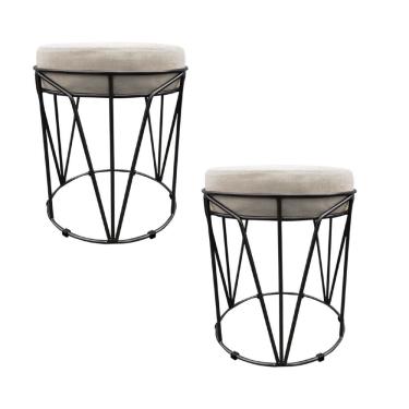 Imagem de Kit 02 Puffs Multiuso Com Mesa 2 Em 1 Suede Bege Base Preto