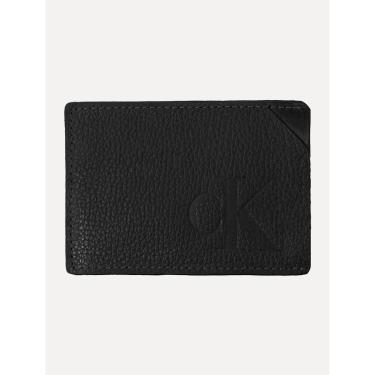 Imagem de Carteira Calvin Klein Jeans Porta Cartão Couro Queima CK Preta-Masculino