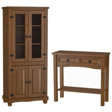 Imagem de Kit Aparador Rústico 2 Gavetas Com Cristaleira De Madeira Majestic M06 Imbuia Fosco - Lyam Decor