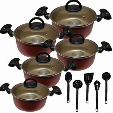 Imagem de Jogo De Panelas 5 Peças Teflon Com Antiaderente + 5 Espátulas de Nylon