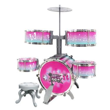 Imagem de Bateria Infantil Rock Party Rosa C/ Banquinho - Dmtoys 6066 - Dm Toys