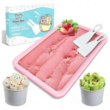 Imagem de Máquina de sorvete enrolada extragrande (35,5 x 25,4 cm) - Faça sorvete instantâneo com a família - Role manualmente seu próprio sorvete - Bandeja de sorvete em rolo (rosa claro)