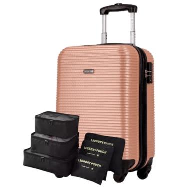 Imagem de Mala 10kg Bordo Expansível, Cadeado TSA, ABS Resistente + Kit Organizador Necessaire p Meias Calcinhas e Sapato (4 Travel Dourado, Bordo)