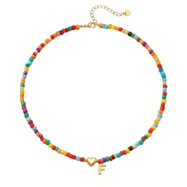 Imagem de WIGERLON Colar feminino com contas coloridas, gargantilha delicada com letras de coração para presente de Dia dos Namorados, Natal e aniversário, Latão, Sem Pedra Preciosa