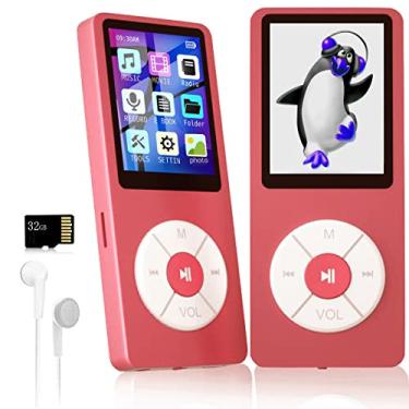 Imagem de Leitor de MP3 com cartão TF de 32 GB, alto-falante HD embutido, reprodutor de música HiFi portátil com gravador de vídeo/voz/rádio FM/visualizador de fotos/leitor de e-book para crianças (vermelho)