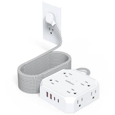 Imagem de Filtro de linha com filtro de sobretensão, cabo de extensão de 3 m com várias tomadas, 8 divisores de saída com 4 portas USB (2 USB C), estação de carregamento de mesa para casa, escritório, faculdade