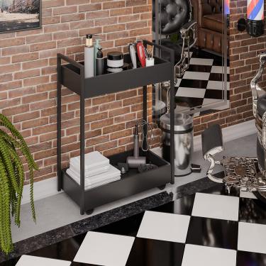 Imagem de Carrinho de apoio Estética Salão Industrial 2 Prateleiras Orla Preto/Pto M12 - D'Rossi