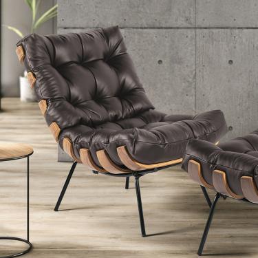 Imagem de Poltrona  Costela Kit 2 Couro Marrom Base Industrial Preto L02 L02 - D'Rossi